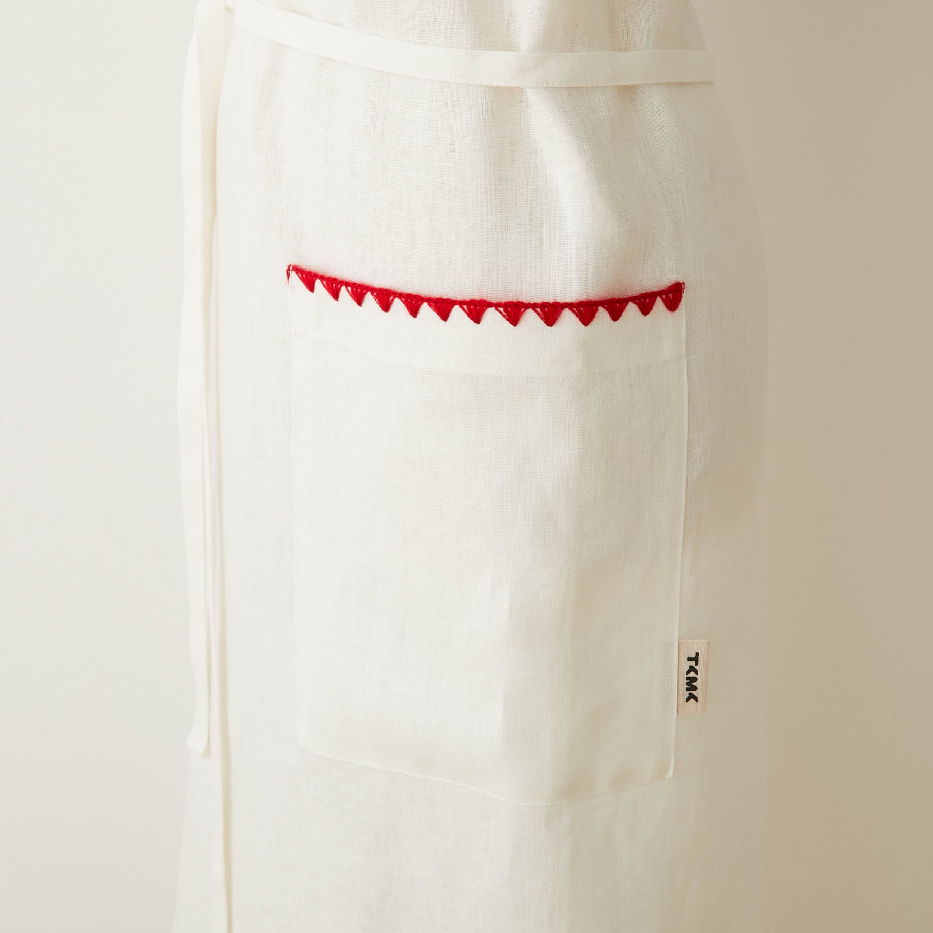 新品　TKMK ORIGINAL LINEN APRON / WHITE×RED 12月初旬発送】TKMK ORIGINAL LINEN APRON / WHITE×RED