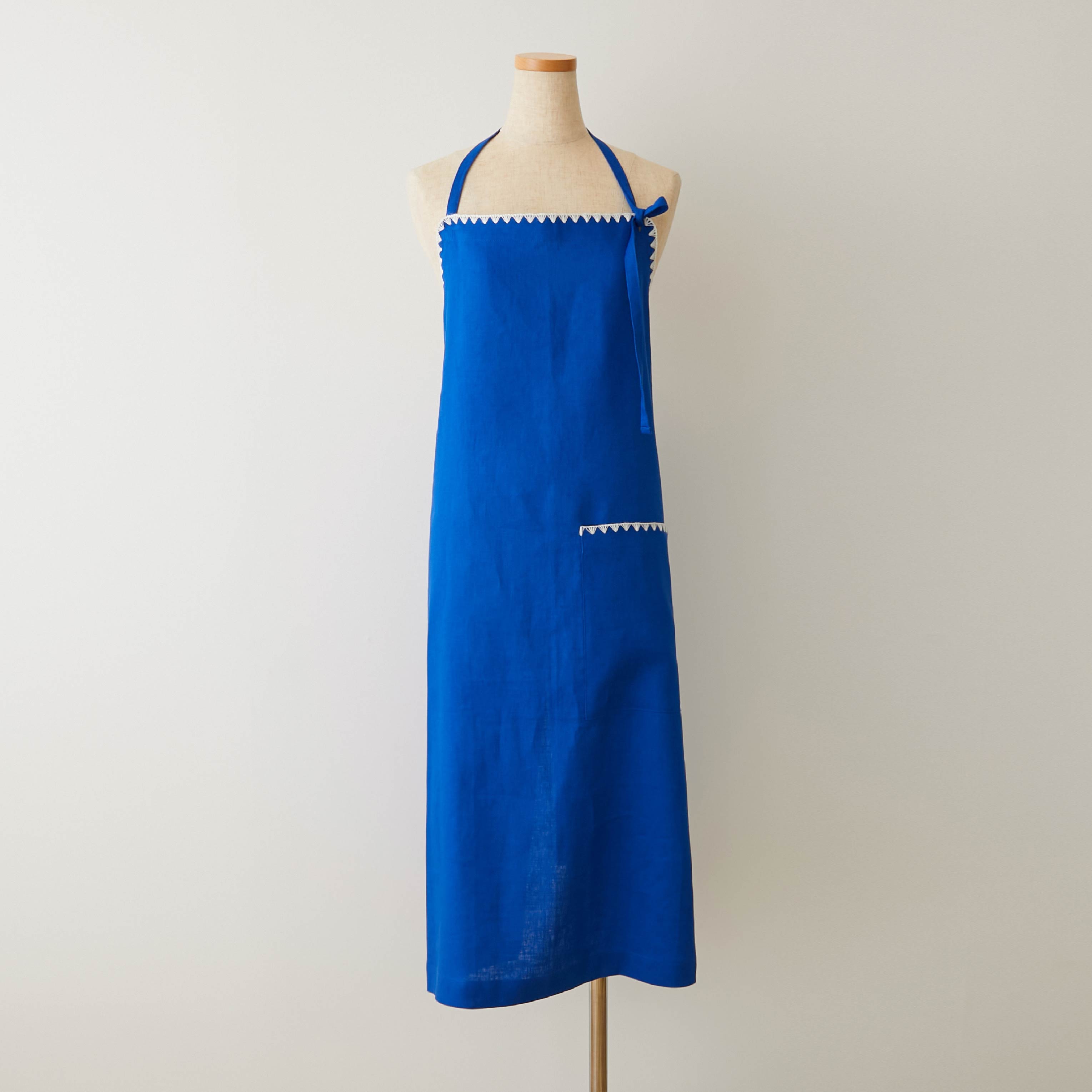 12月初旬発送】TKMK ORIGINAL LINEN APRON / BLUE×WHITE